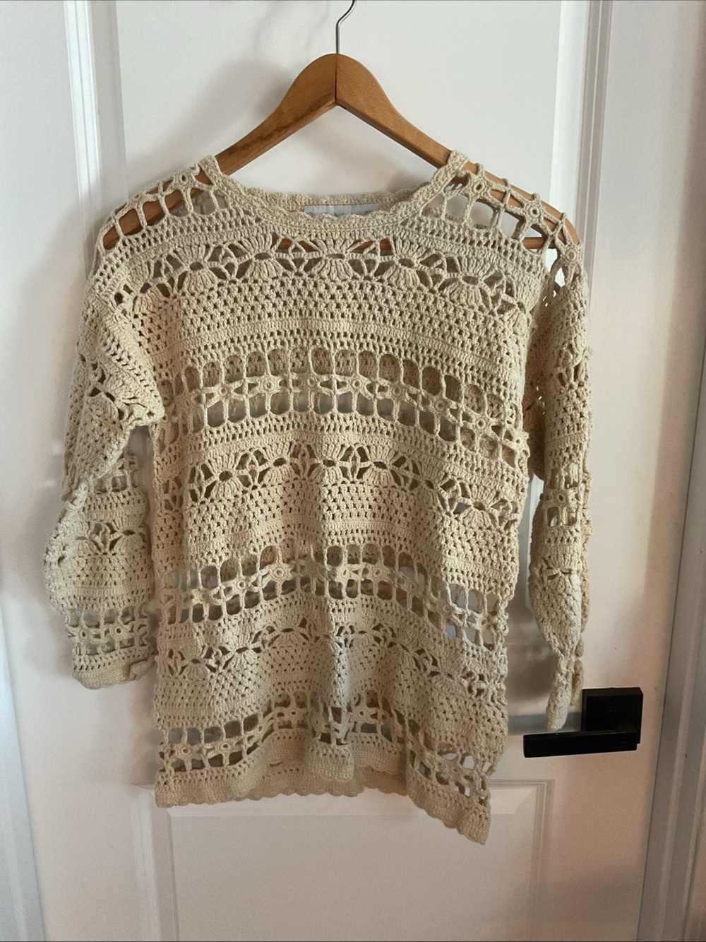 New York Style - Crochet Open Knit Pullover Sweater - Cream - Ladies Size Medium